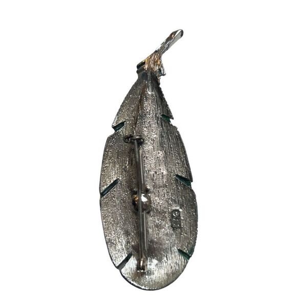 Vintage JJ Signed Satin Green Leaf Brooch Pin Textured Women's Party Accessory - Picture 3 of 4